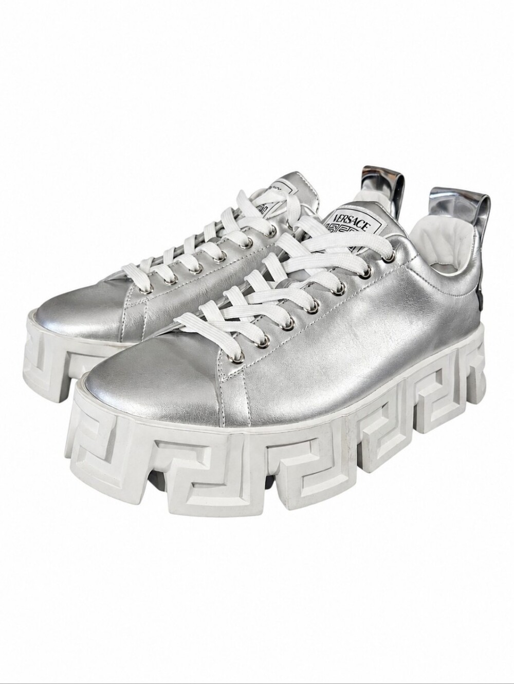 VERSACE | Metallic Silver Greca Platform Chunky Sneakers EU 44 US 11 - Picture 3 of 8